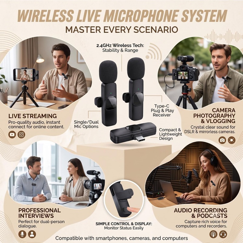 Video Gaming & Esports Usd Acc - Microphone cravate sans fil, mini, portable,